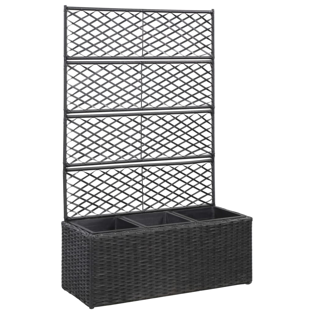 VidaXL Latwerkplantenbak verhoogd met potten 83x30x130 cm rattan zwart