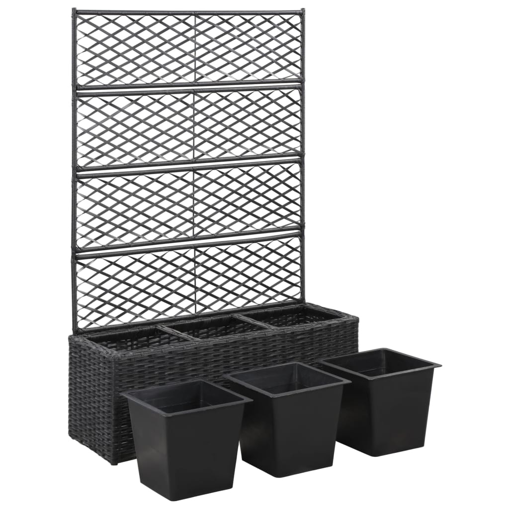 VidaXL Latwerkplantenbak verhoogd met potten 83x30x130 cm rattan zwart