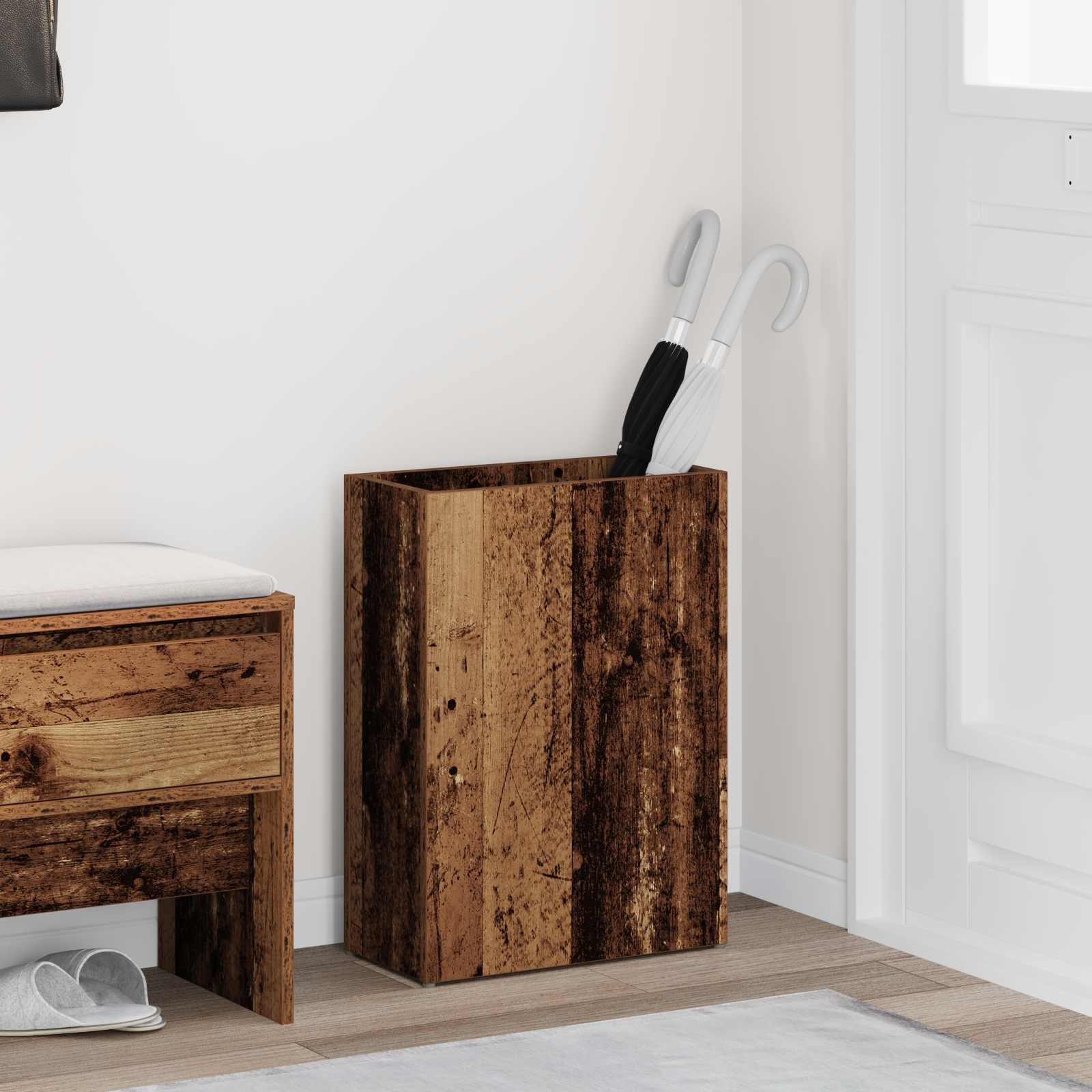 VidaXL Paraplu Standaard Oudhout 40 x 20 x 55,5 cm Bewerkt hout