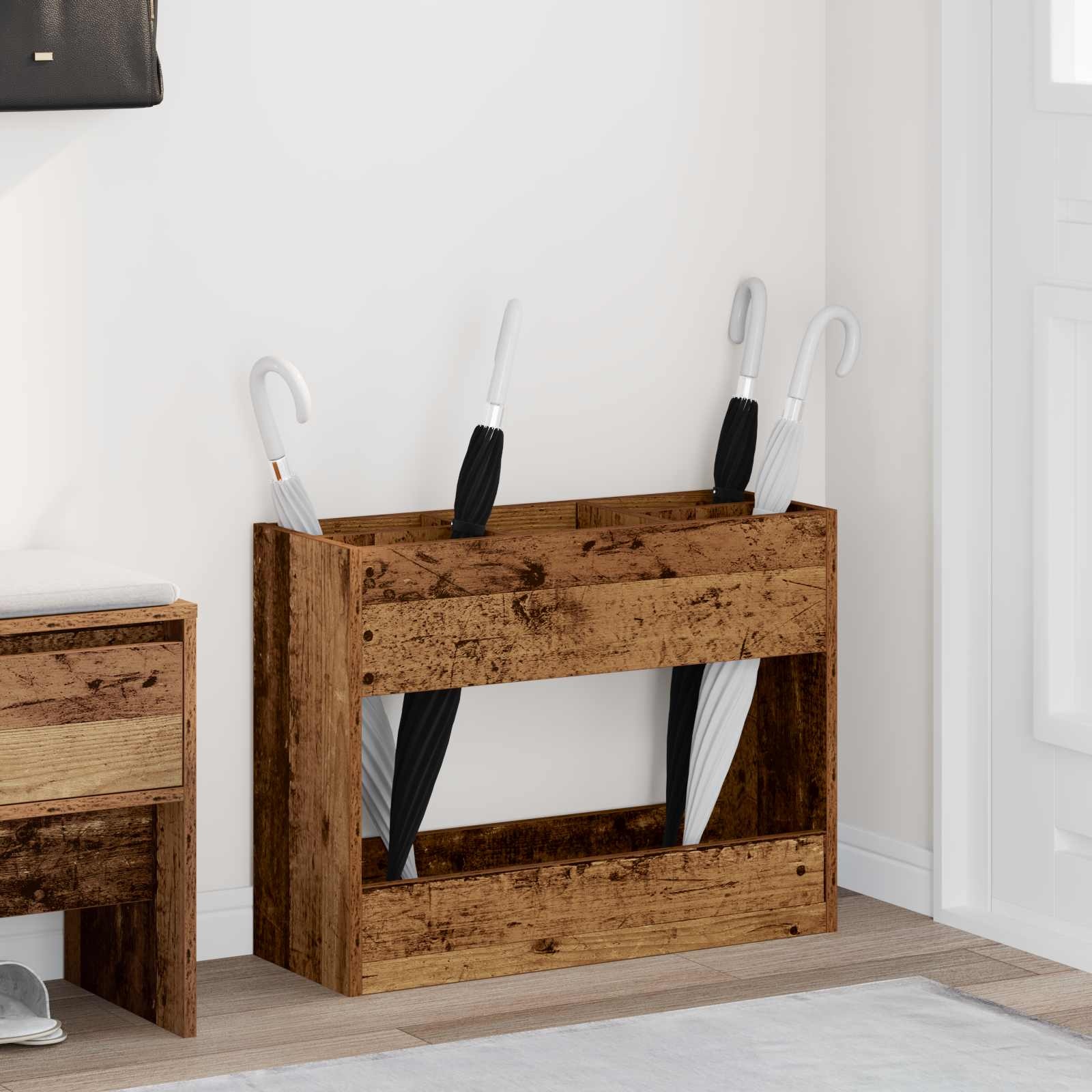 VidaXL Paraplu Standaard Oudhout 65 x 24 x 50 cm Bewerkt hout