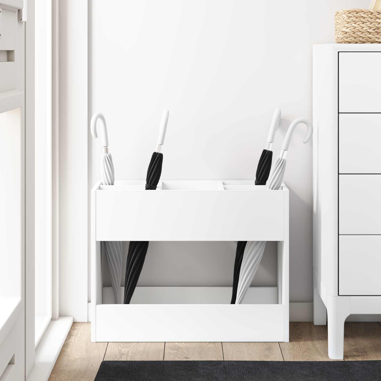 VidaXL Paraplu Standaard met opslag Wit 65 x 24 x 50 cm Bewerkt hout