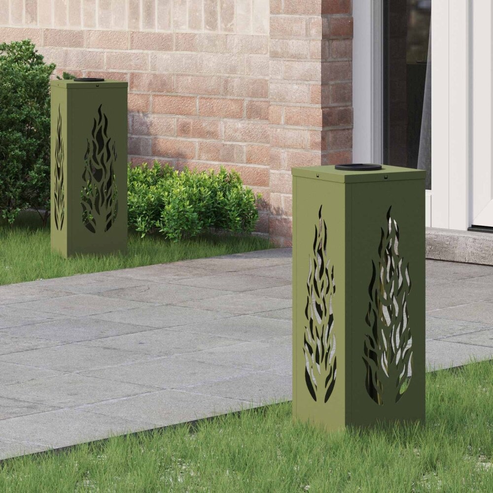 VidaXL Solar LED Pad Licht 2 pcs Olijf Groen Koudgewalst staal