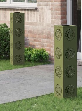 VidaXL Solar LED Pad Licht 2 pcs Olijf Groen Koudgewalst staal