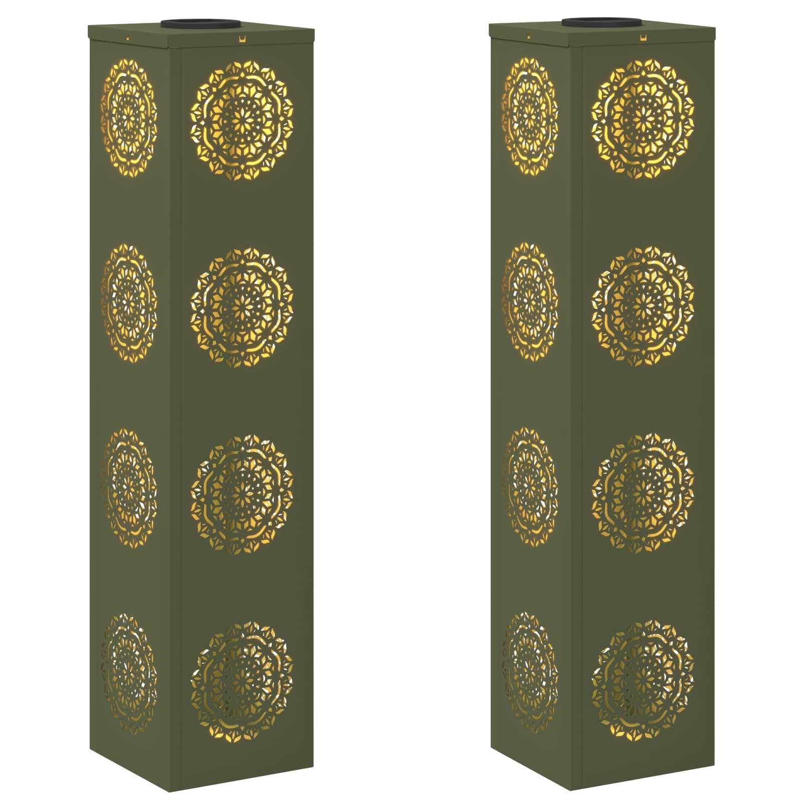 VidaXL Solar LED Pad Licht 2 pcs Olijf Groen Koudgewalst staal