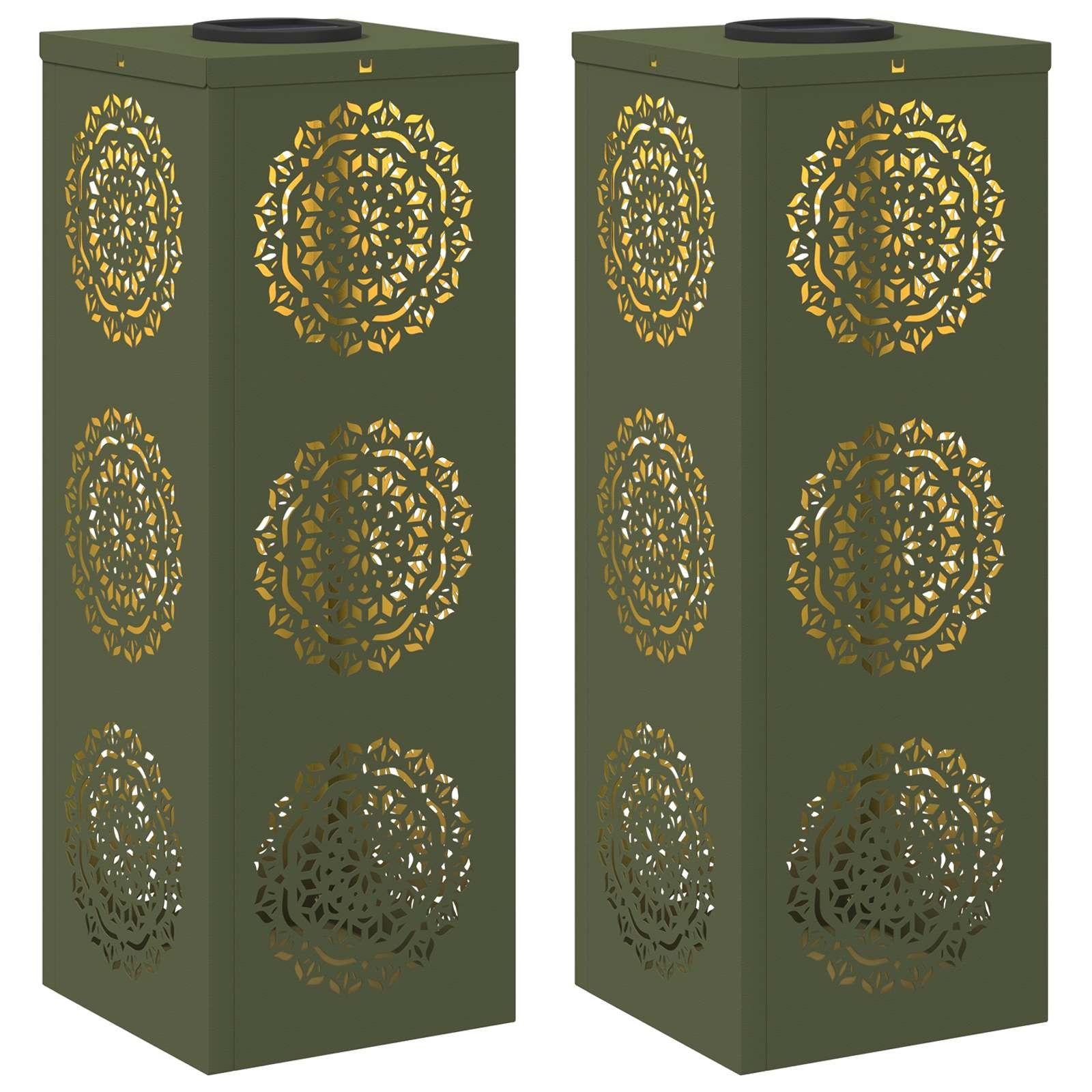 VidaXL Solar LED Pad Licht 2 pcs Olijf Groen Koudgewalst staal