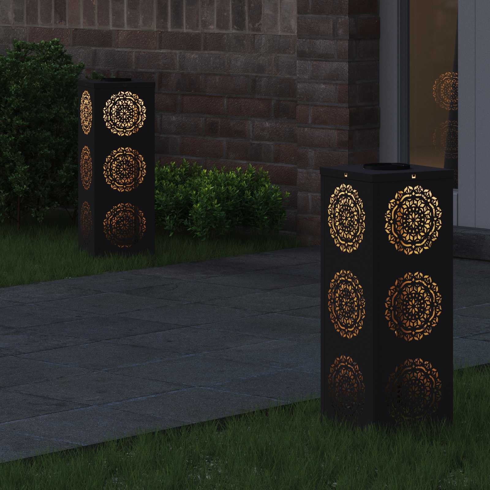 VidaXL Solar LED Pad Licht 2 pcs Zwart Koudgewalst staal