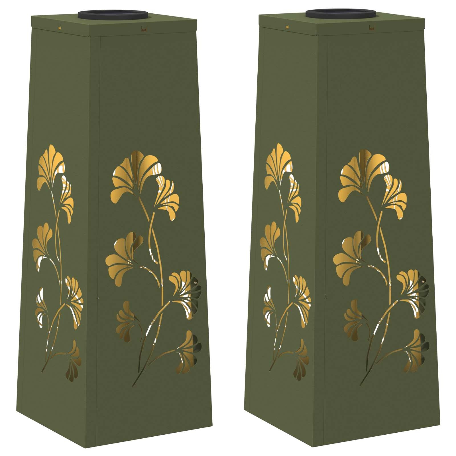 VidaXL Solar LED Pad Licht 2 pcs Olijf Groen Koudgewalst staal