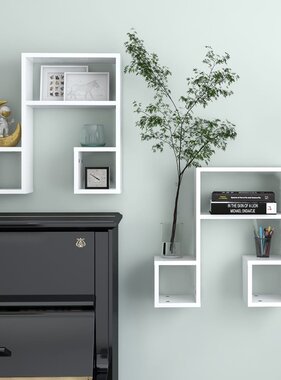 VidaXL Wandschappen 2 st 50x15x50 cm bewerkt hout wit