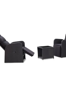 VidaXL 3-delige Bistroset met kussens poly rattan zwart
