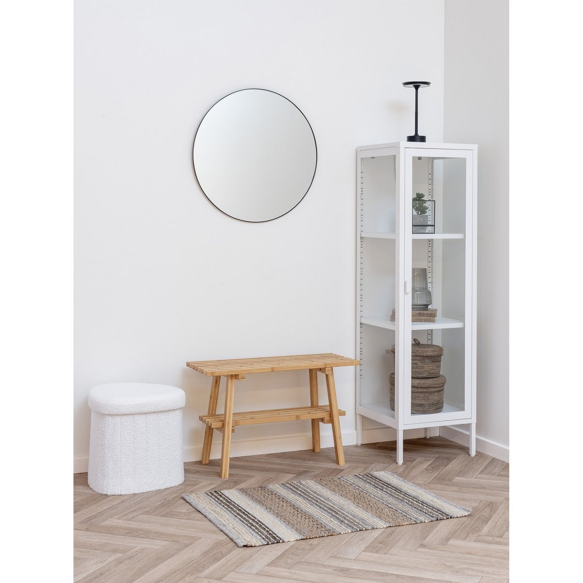 House Nordic ApS Medford Pouf - Wit, polyester/schuim/multiplex, 36,5x42.5x37,5 cm