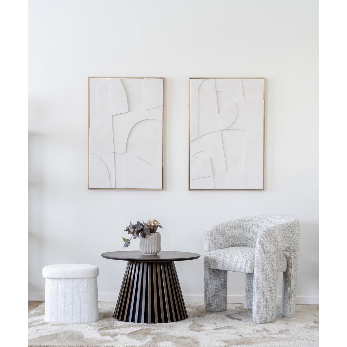 House Nordic ApS Medford Pouf - Wit, polyester/schuim/multiplex, 36,5x42.5x37,5 cm