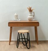 Soeji Rotan Kruk KOLAKA Zwart Ø35 cm met Geweven Zitvlak | Kleine ronde kruk met drie poten