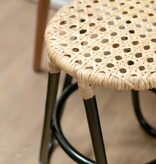 Soeji Rotan Kruk KOLAKA Zwart Ø35 cm met Geweven Zitvlak | Kleine ronde kruk met drie poten