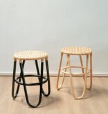 Soeji Rotan Kruk KOLAKA Zwart Ø35 cm met Geweven Zitvlak | Kleine ronde kruk met drie poten