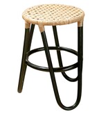 Soeji Rotan Kruk KOLAKA Zwart Ø35 cm met Geweven Zitvlak | Kleine ronde kruk met drie poten