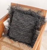 Soeji Zwart Raffia sierkussen met vulling Decoratief kussen met franjes GANDI gemaakt van Raffia (2 maten)