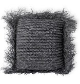 Soeji Zwart Raffia sierkussen met vulling Decoratief kussen met franjes GANDI gemaakt van Raffia (2 maten)