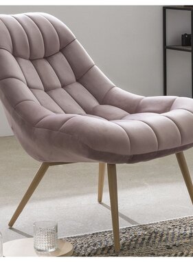 SalesFever Fauteuil XXL fluweel roze metaal houtlook