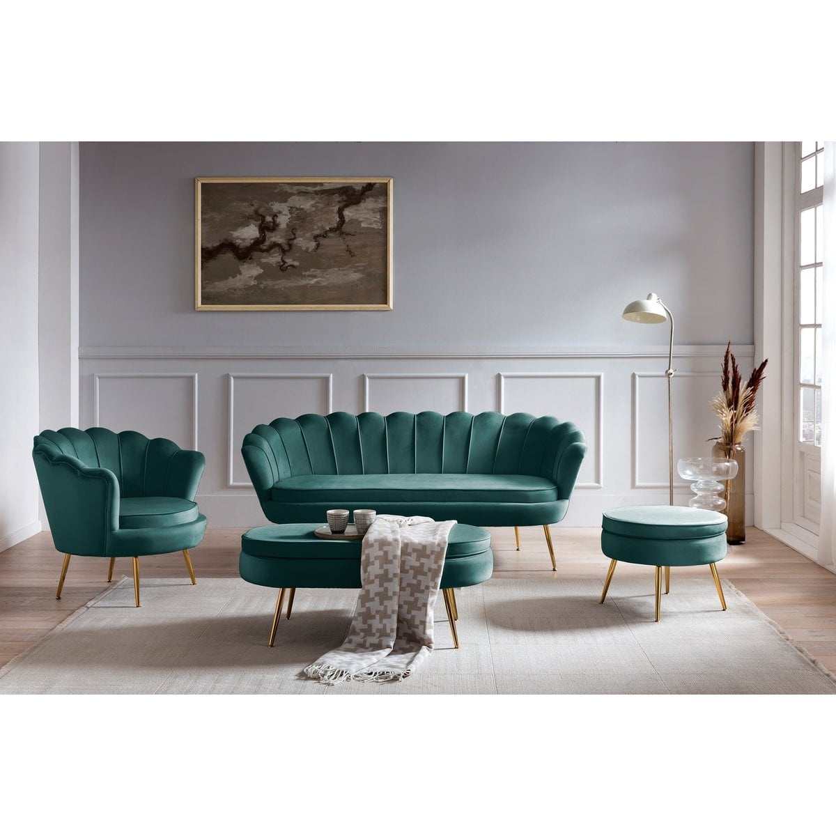 SalesFever Fluwelen schelp fauteuil Groen