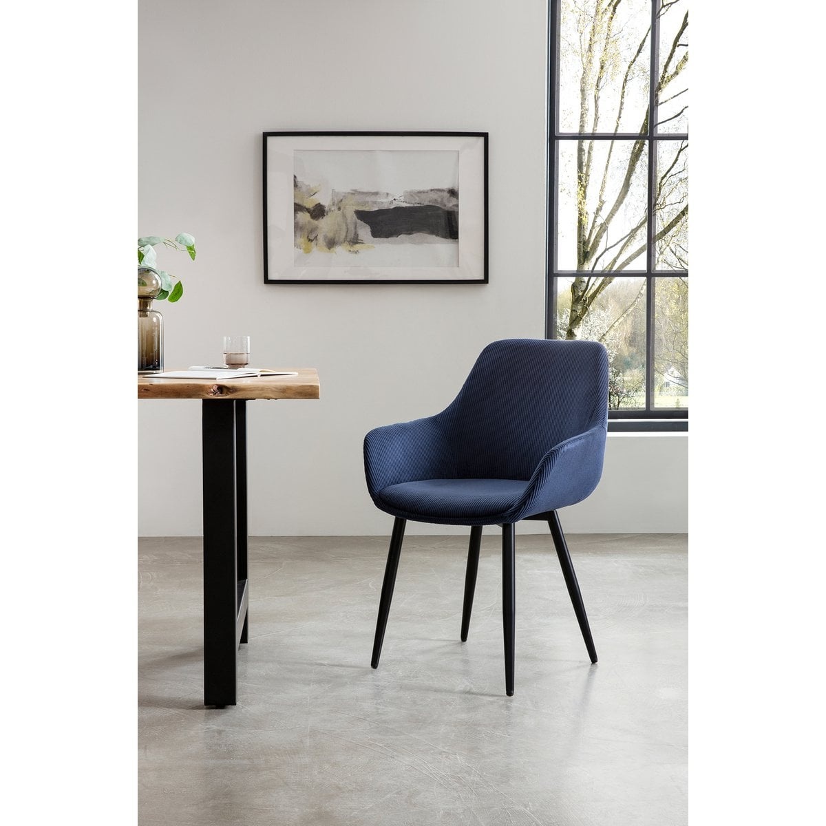 SalesFever Set van 2 corduroy fauteuils, donkerblauw