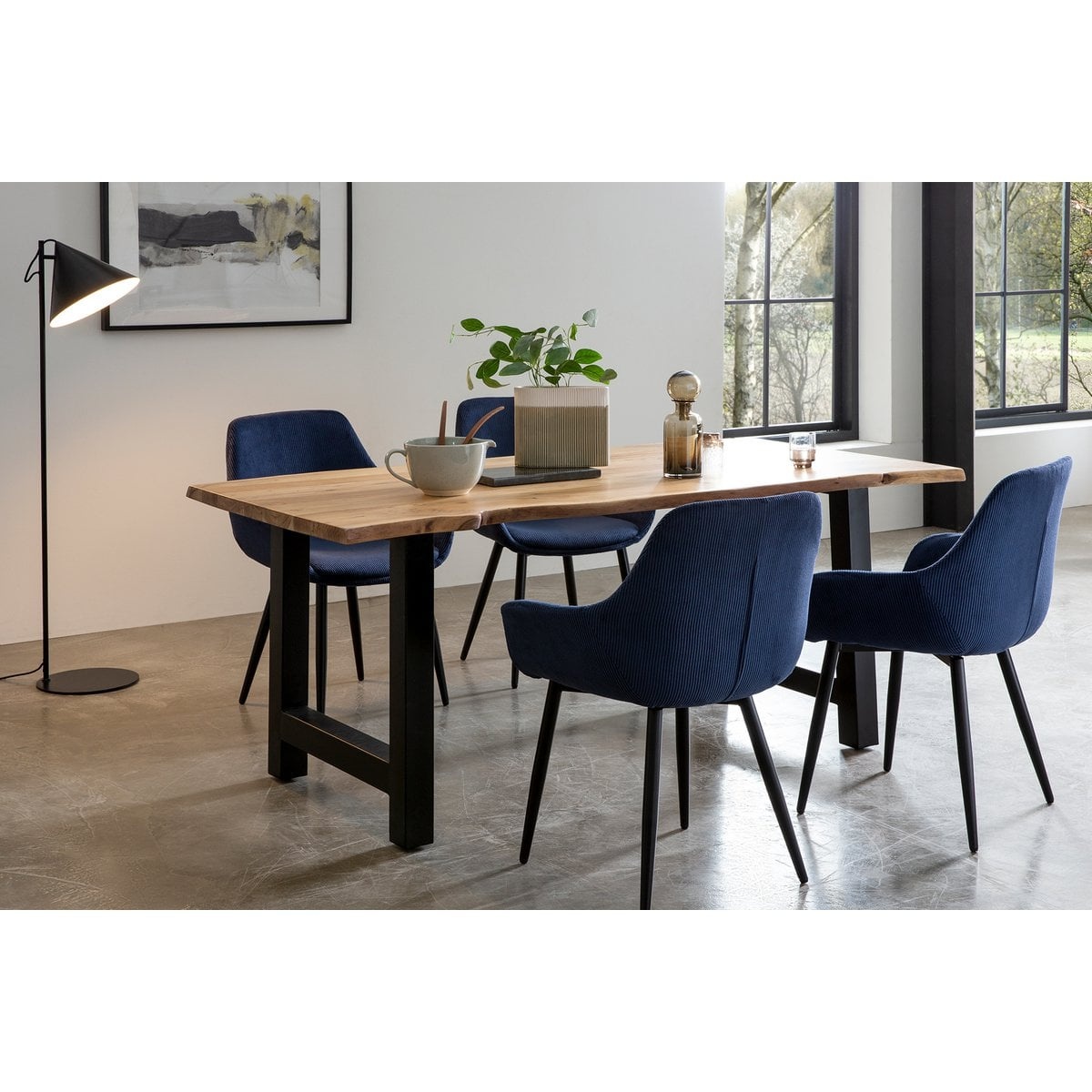 SalesFever Set van 2 corduroy fauteuils, donkerblauw