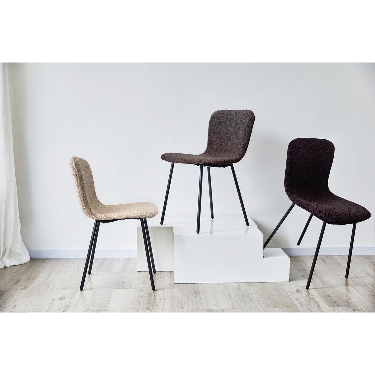 SalesFever Bouclé Look Stoelenset van 4 lichtgrijs