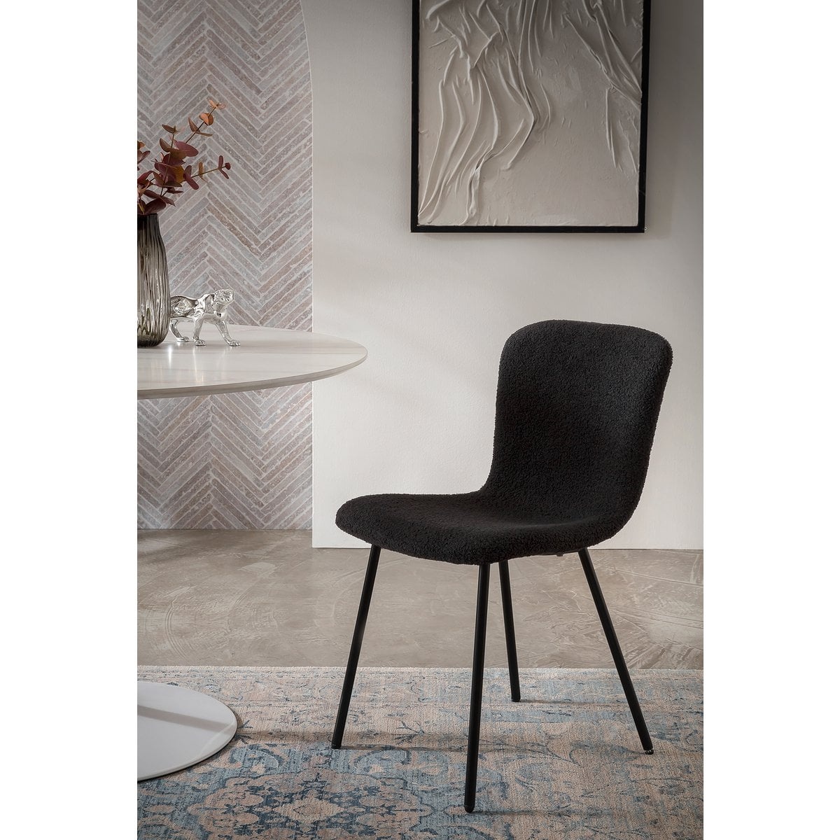 SalesFever Bouclélook stoelenset van 4 zwart