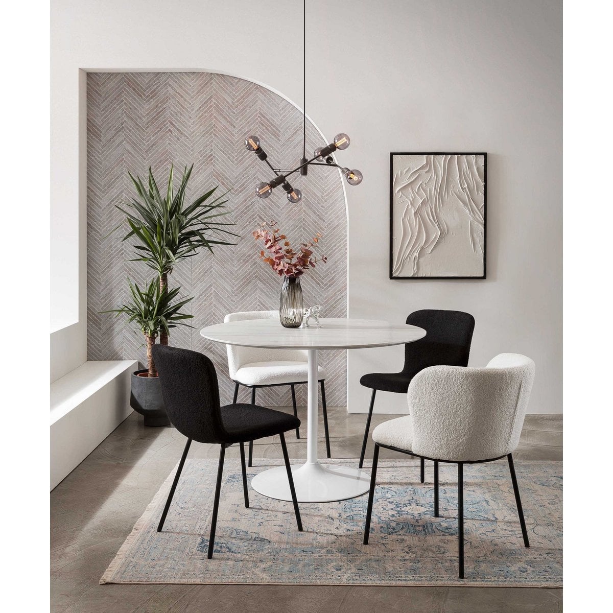 SalesFever Bouclélook stoelenset van 4 zwart