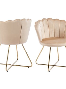 SalesFever Fluwelen schelpstoelenset van 2 beige