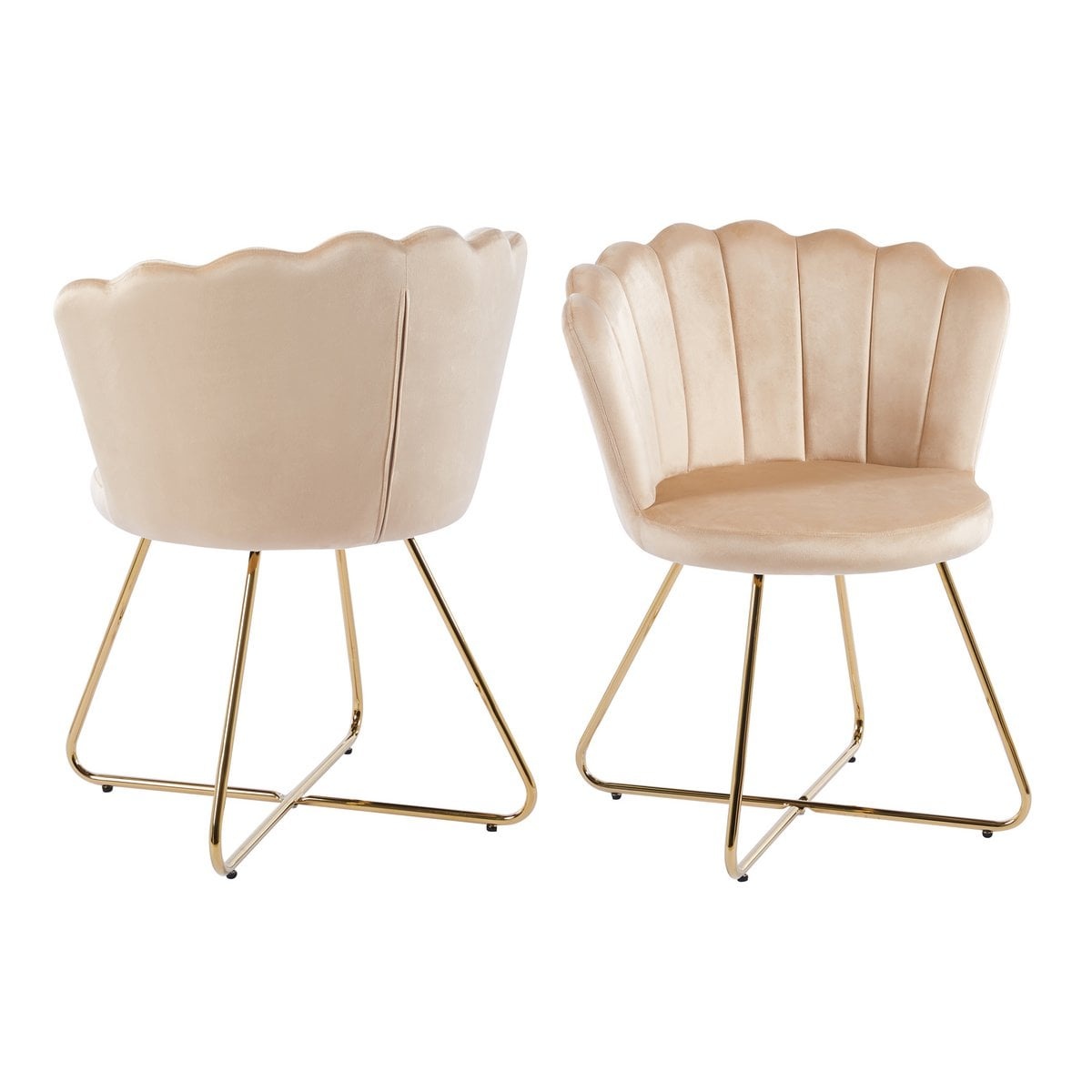 SalesFever Fluwelen schelpstoelenset van 2 beige