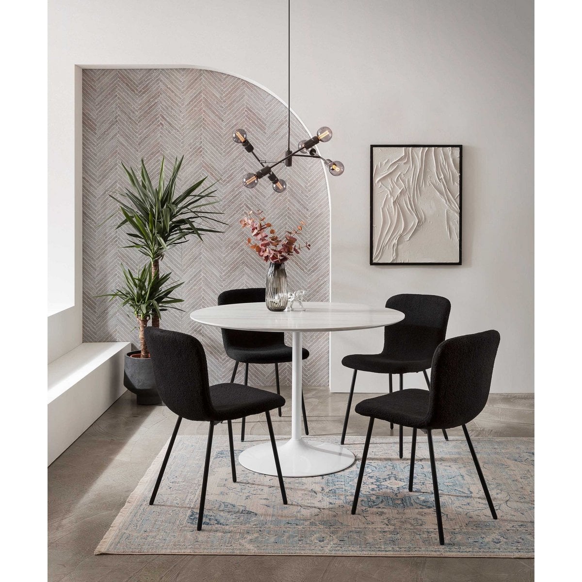 SalesFever Bouclélook stoelenset van 4 zwart