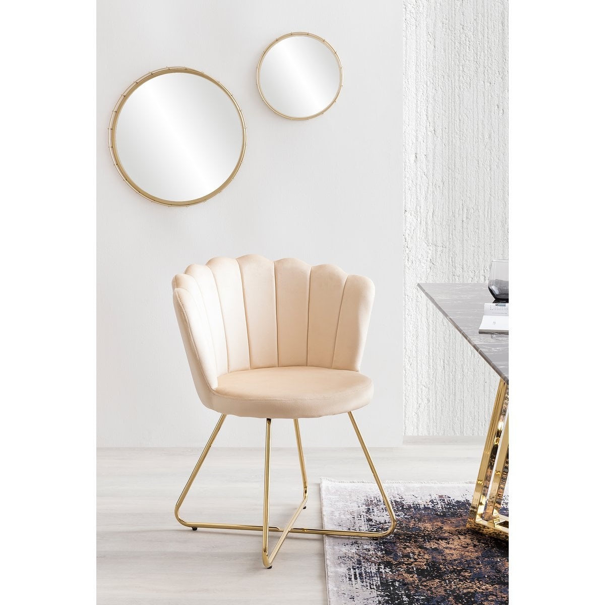 SalesFever Fluwelen schelpstoelenset van 2 beige