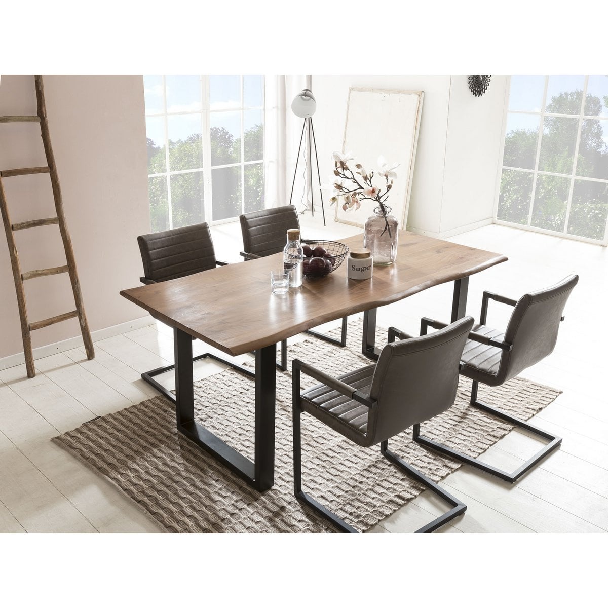 SalesFever Eetkamerstoel, set van 2, donkerbruin kunstleer look