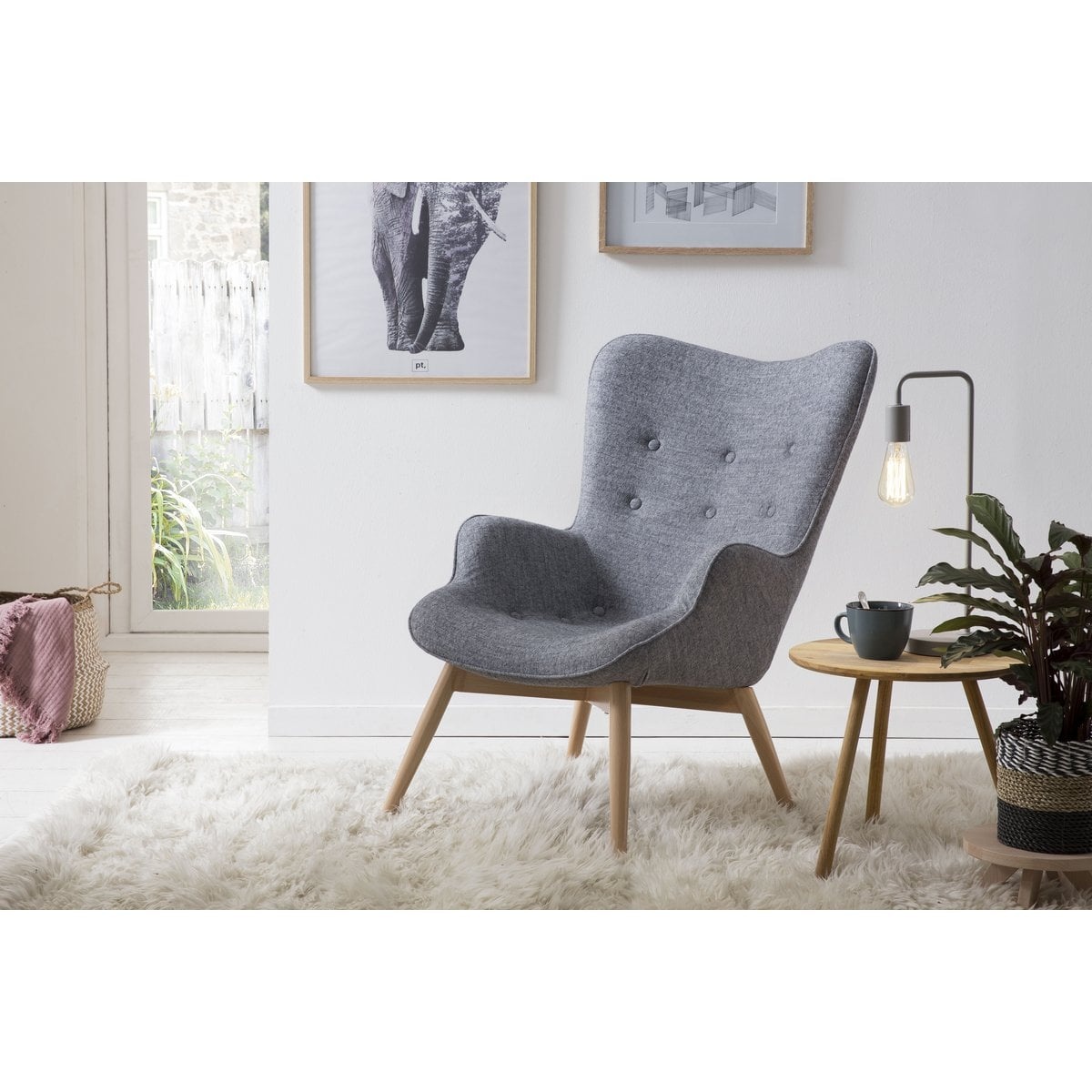SalesFever Fauteuil in grijze geweven stof