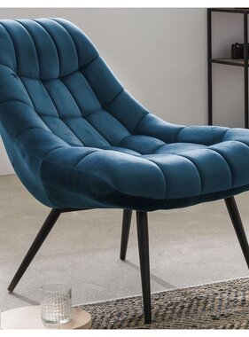 SalesFever Fauteuil XXL velours blauw metaal zwart