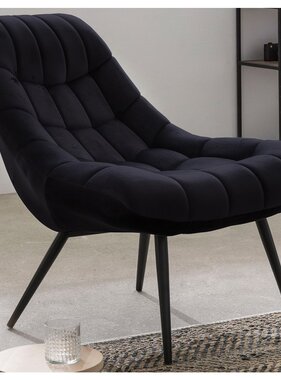 SalesFever Fauteuil XXL fluweel zwart metaal zwart