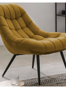 SalesFever Fauteuil XXL fluweel geel metaal zwart