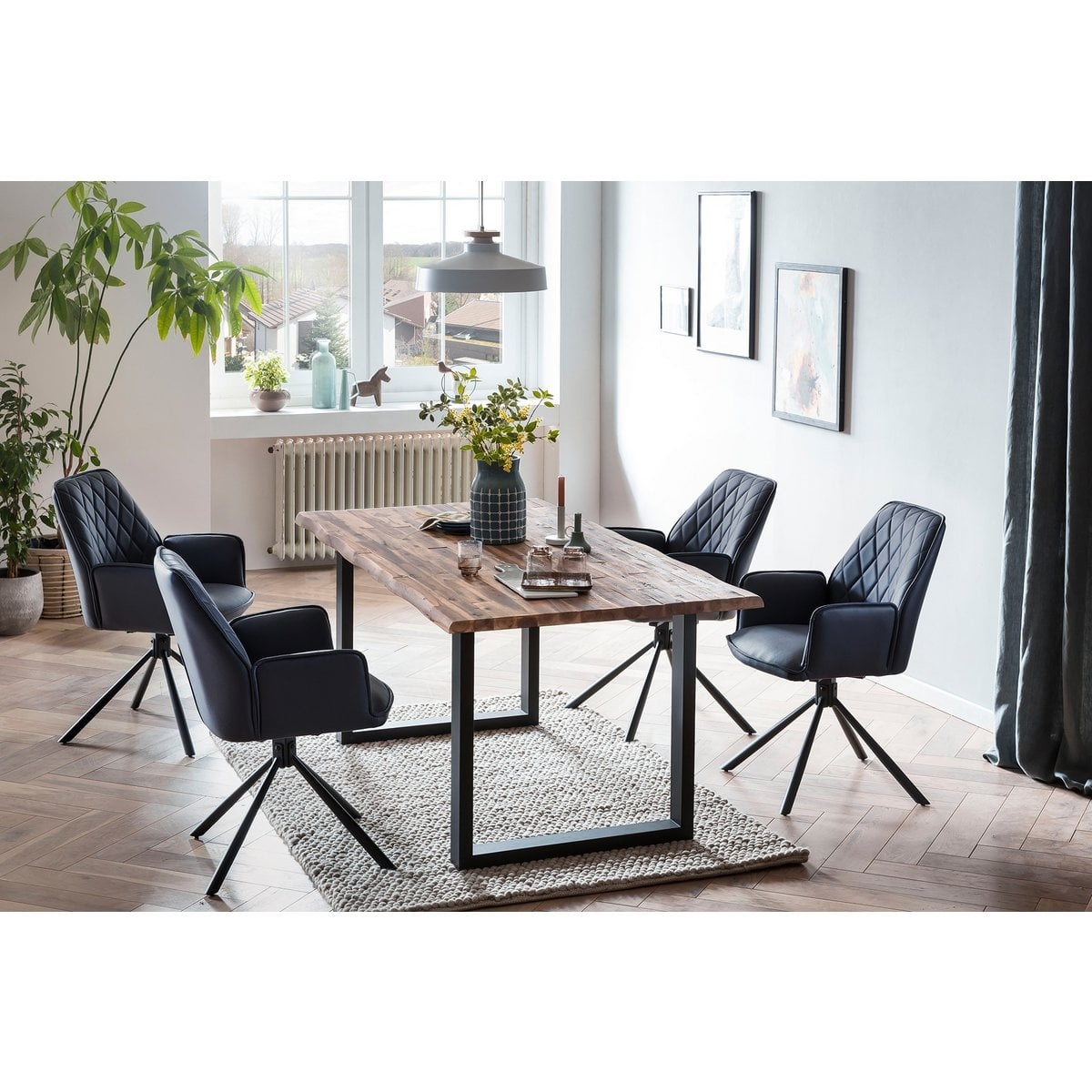 SalesFever Fauteuil donkerblauw set van 2 met 360° draaifunctie