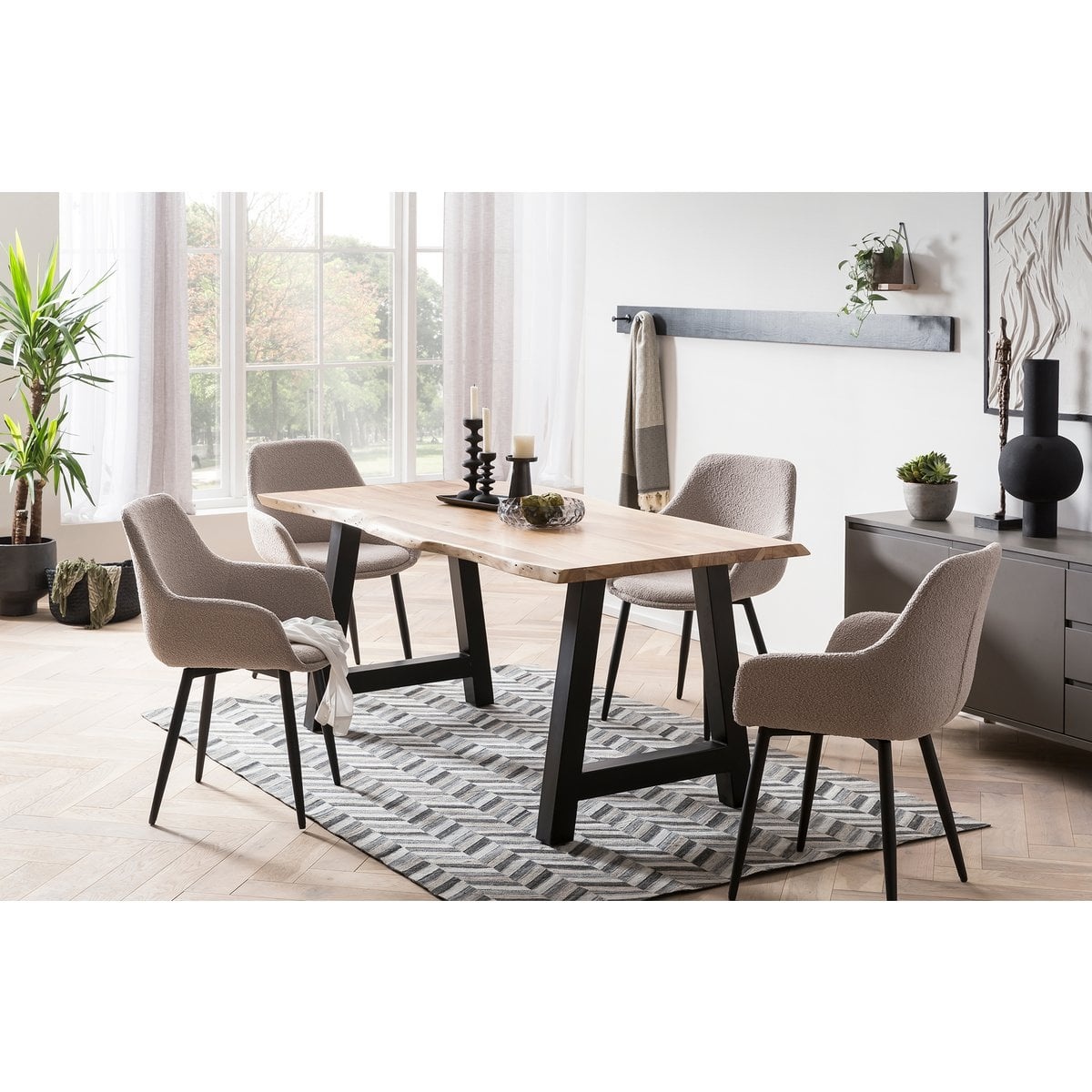 SalesFever Fauteuil Bouclé stof taupe set van 2