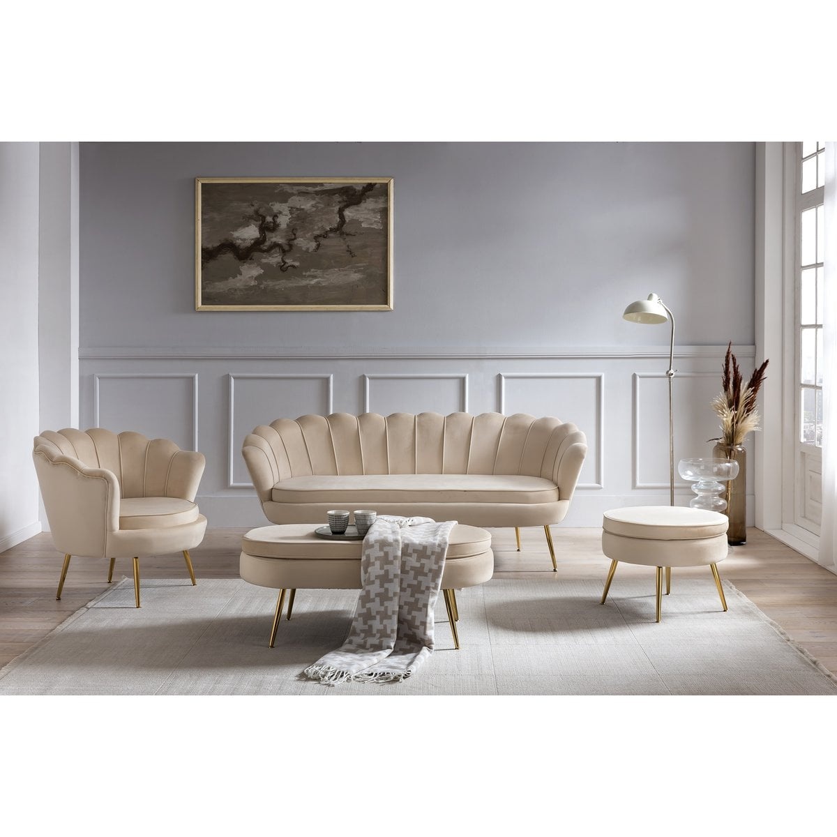 SalesFever Shell fauteuil in beige fluweel