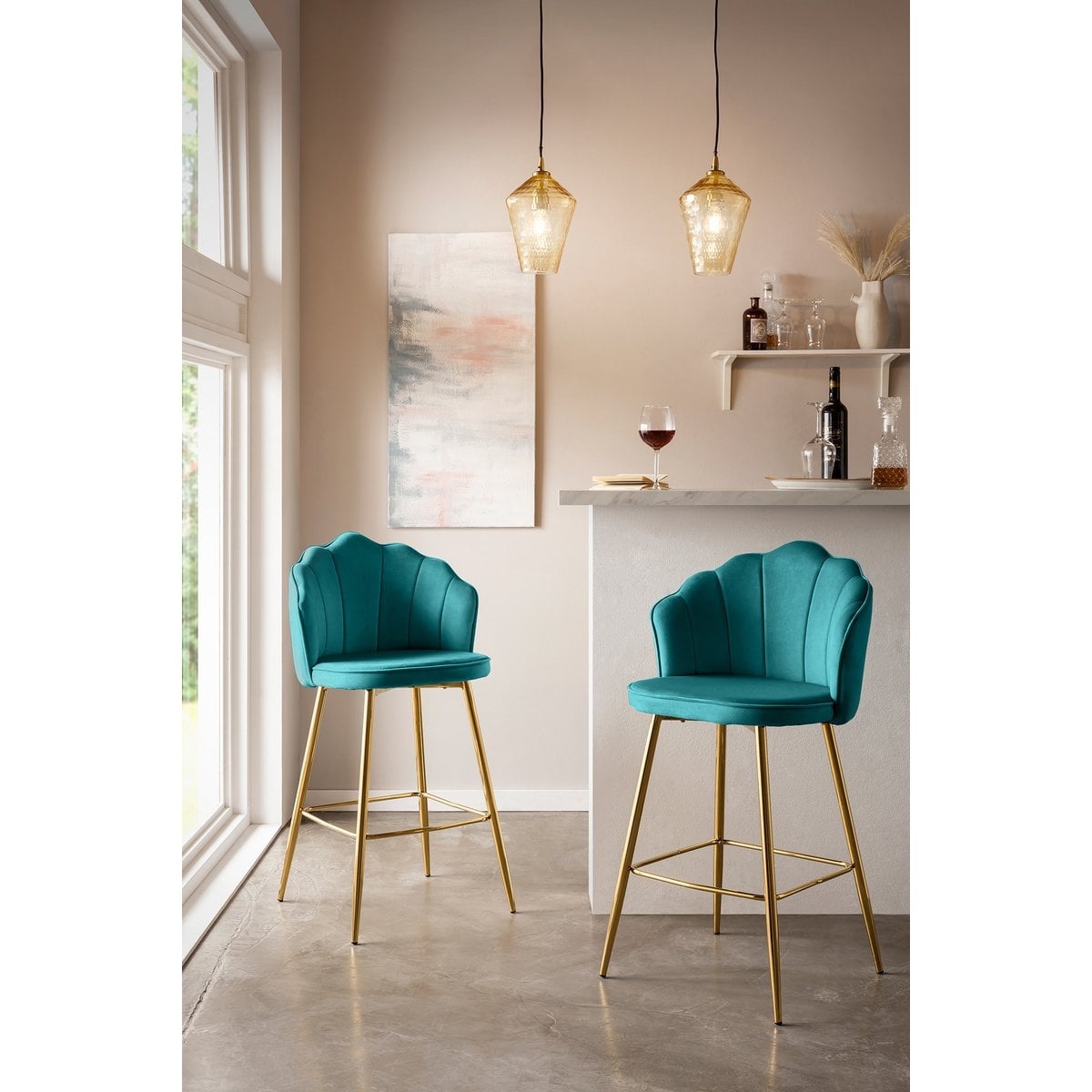 SalesFever Set van 2 Shell Design Velvet Barkrukken Groen