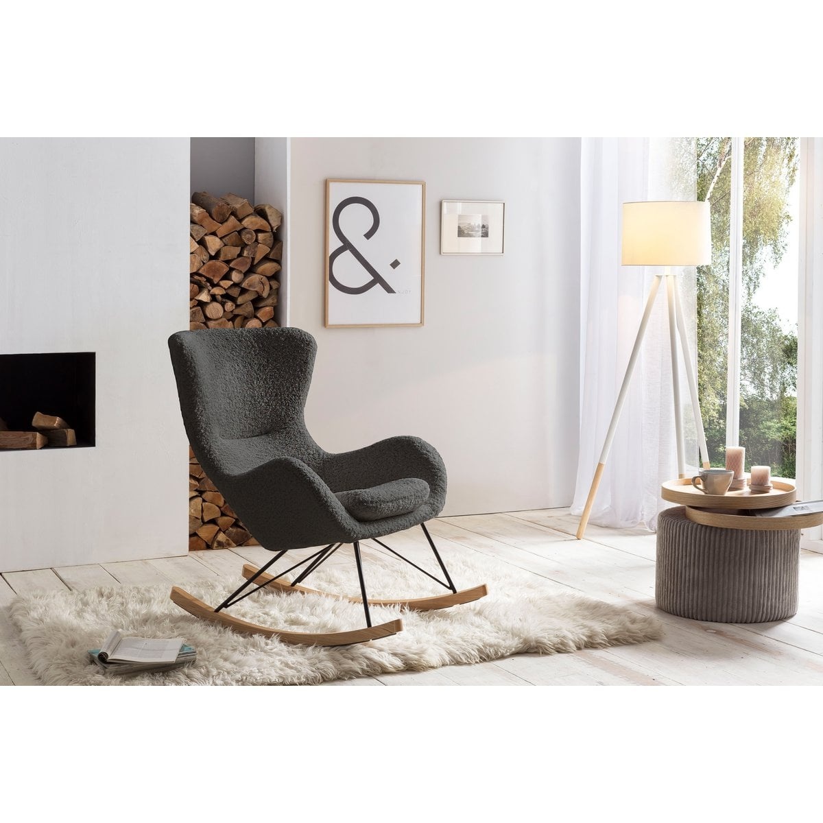 SalesFever Schommelstoel teddybont donkergrijs
