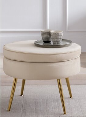 SalesFever Ronde poef in beige fluweel