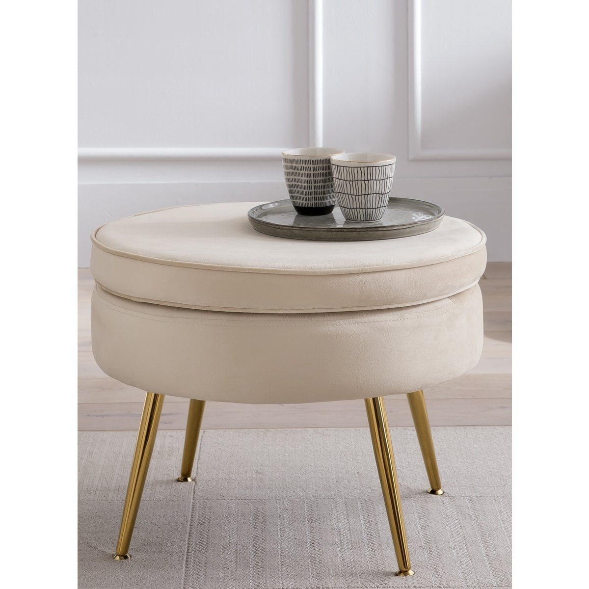 SalesFever Ronde poef in beige fluweel