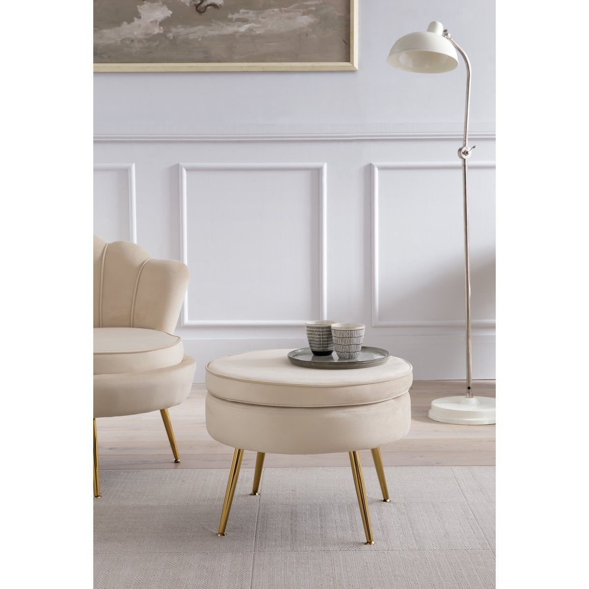SalesFever Ronde poef in beige fluweel