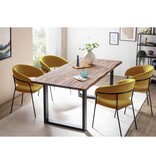 SalesFever Gele fluwelen stoel met gewatteerde rugleuning