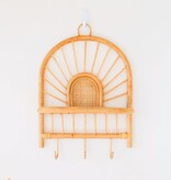 Rotan Wandplank – Kleine Boho Wandplank – Hangende Rotan Plank – Jas- of Sleutelhaak – Handgemaakte Plank Gemaakt van Rotan (41x53 cm) BANTEN