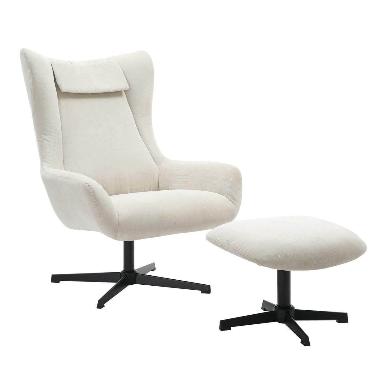 SalesFever Fauteuil en kruk corduroy look beige