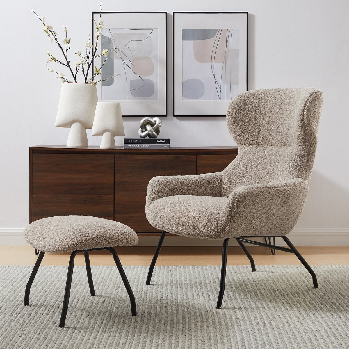 SalesFever Fauteuil- en krukset teddybont taupe