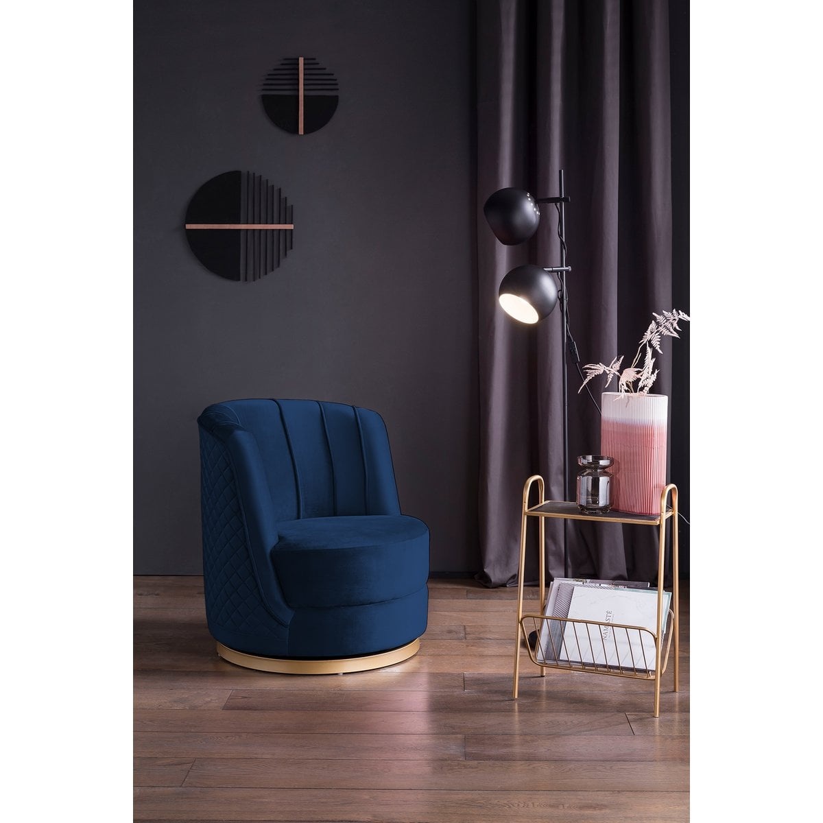 SalesFever Donkerblauwe fluwelen draaifauteuil